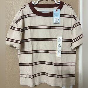 Cat & Jack Beige and Brown Striped Kids Tee, Size Small 6/7, NWT